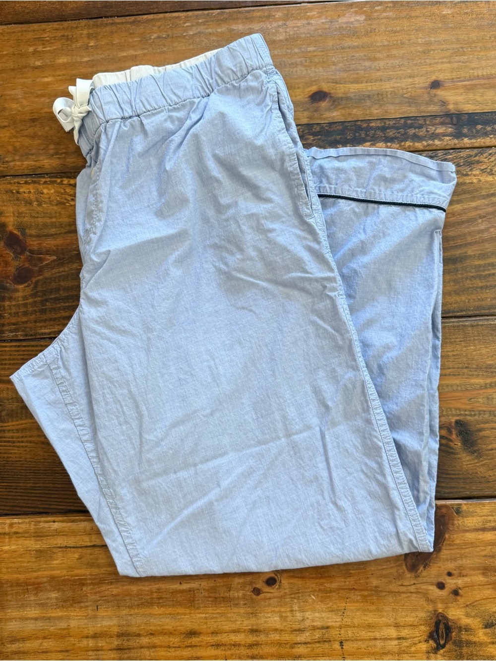 Crew Pajama 2 Piece Set End-On-End 100% Cotton Blue Long Sleeve L Quiet Luxury - Picture 3 of 8